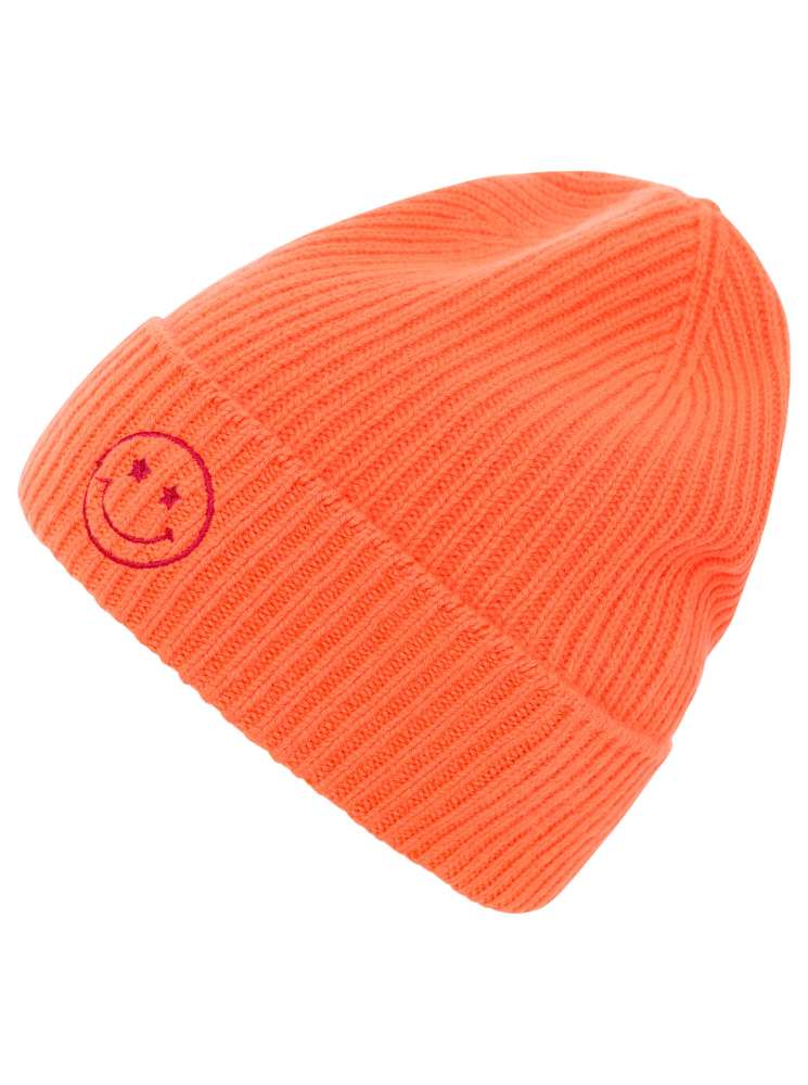 💕 Zwillingsherz Mütze "Smile" 100 % Kaschmir Umschlag Neonorange