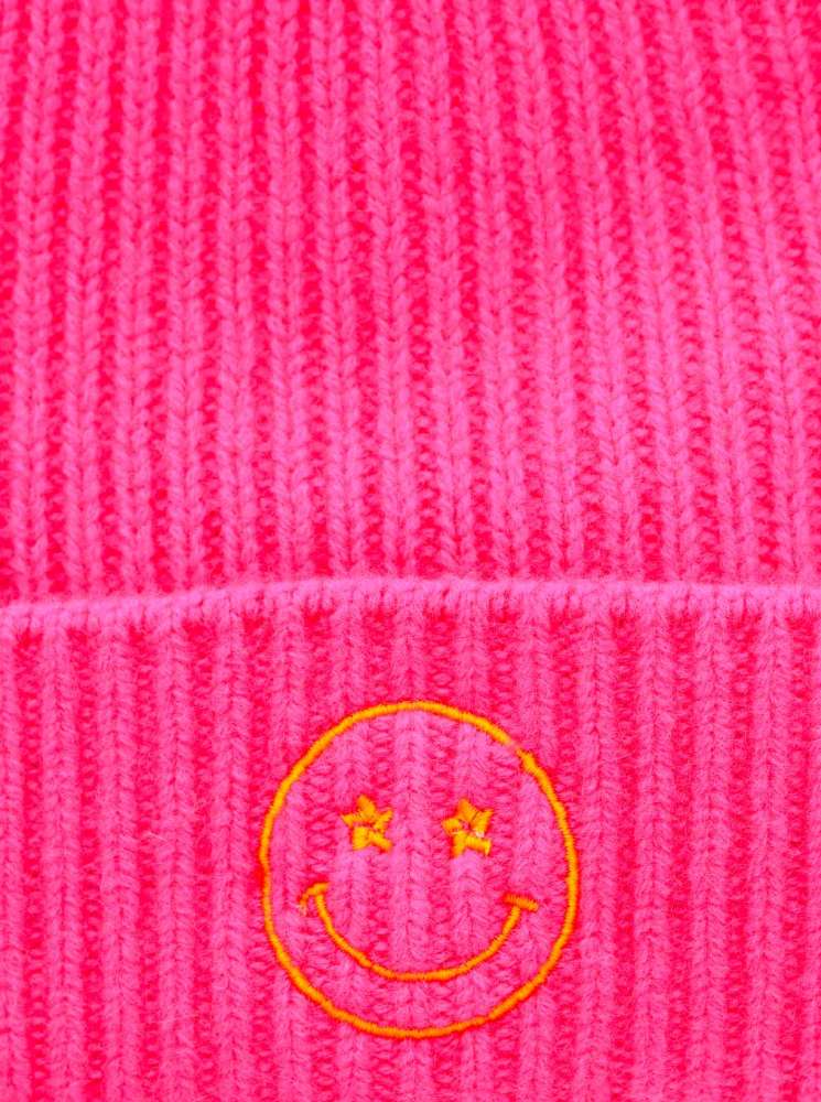 💕 Zwillingsherz Mütze "Smile" 100 % Kaschmir Umschlag Neonpink