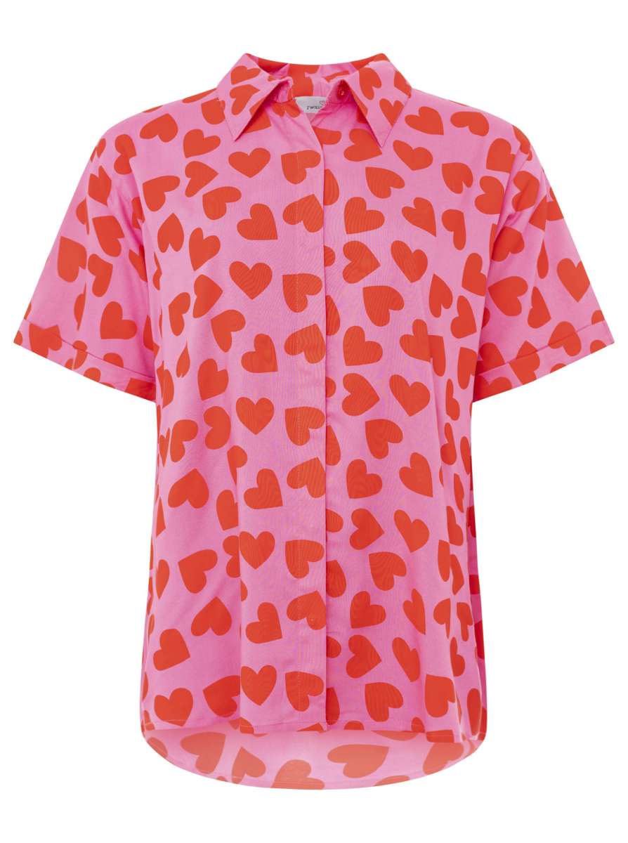 đź’• Zwillingsherz Bluse "Hearts Allover" Kurzarm Viskose Pink