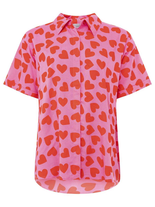 💕 Zwillingsherz Bluse "Hearts Allover" Kurzarm Viskose Pink