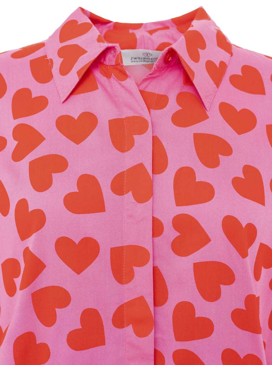 đź’• Zwillingsherz Bluse "Hearts Allover" Kurzarm Viskose Pink
