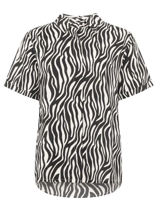 💕 Zwillingsherz Bluse "Zebra Print" Kurzarm Viskose Schwarz