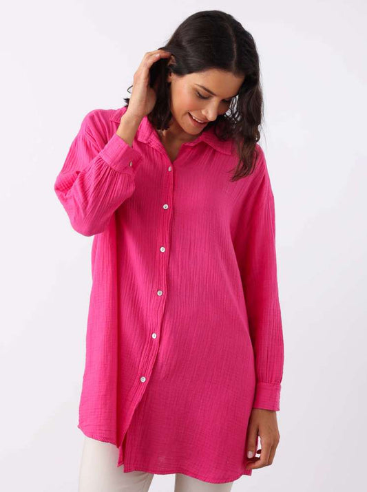 💕 Zwillingsherz Bluse "Rebecca" Longbluse Musselin Pink