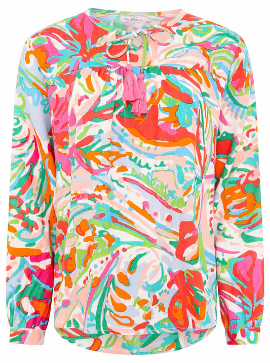 💕 Zwillingsherz Bluse "Bunter Dschungel" 100 % Viskose Pink
