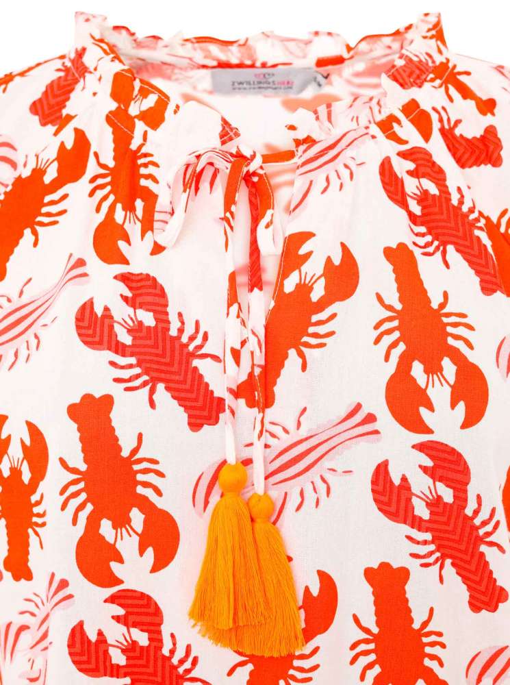 💕 Zwillingsherz Bluse "Großer Lobster" 100 % Viskose Rot