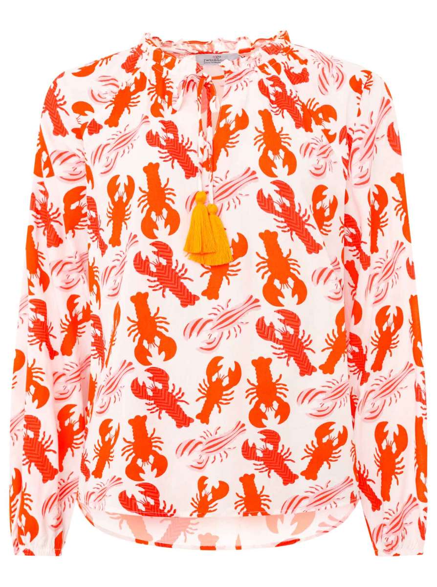 💕 Zwillingsherz Bluse "Großer Lobster" 100 % Viskose Rot