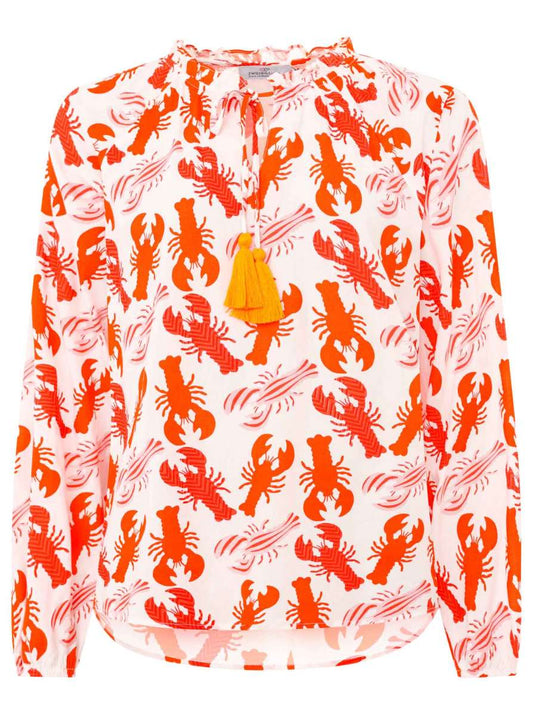 💕 Zwillingsherz Bluse "Großer Lobster" 100 % Viskose Rot