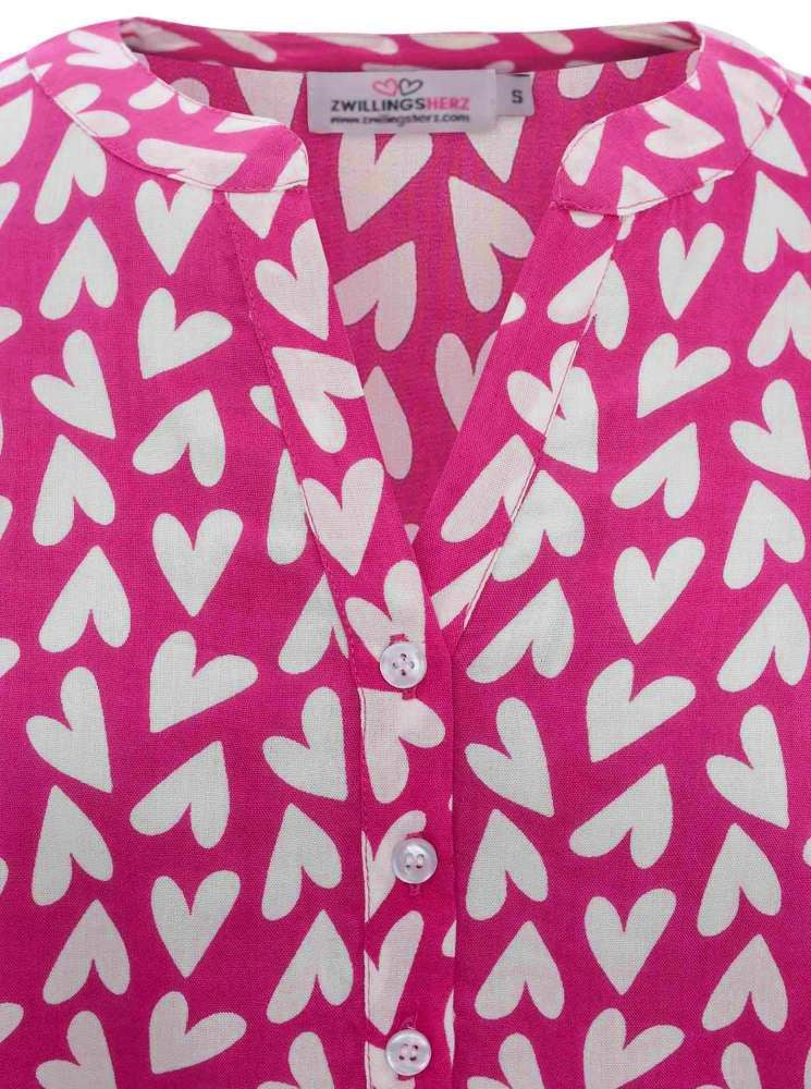 💕 Zwillingsherz Bluse "Herzen" Viskose Pink Weiß