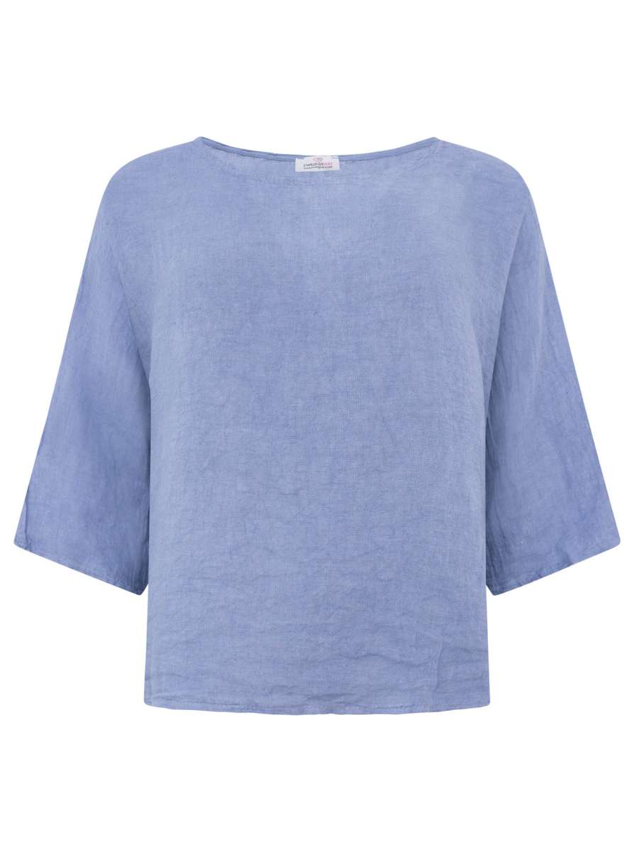 Zwillingsherz 100 % Leinen Shirt "Rundhals" Jeansblau