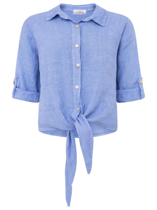 💕 Zwillingsherz 100% Leinenbluse "Uni Summer" Blau