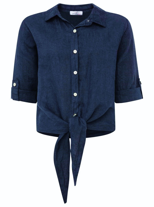 💕 Zwillingsherz 100% Leinenbluse "Uni Summer" Navy