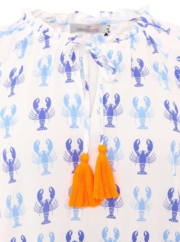 💕 Zwillingsherz Bluse "Lobster Zweifarbig" 100 % Viskose Blau