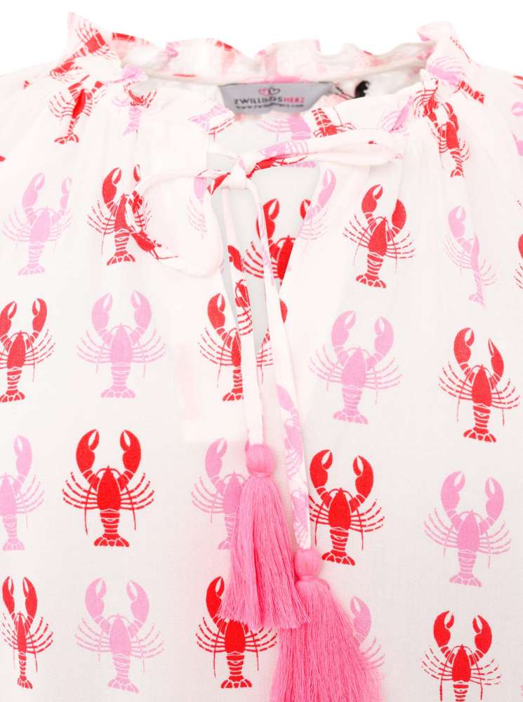 đź’• Zwillingsherz Bluse "Lobster Zweifarbig" 100 % Viskose Rosa