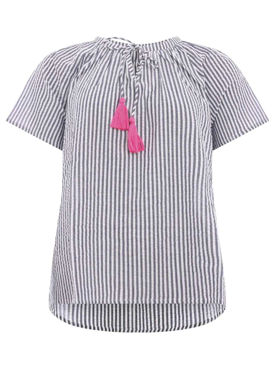 đź’• Zwillingsherz Bluse "Neon Streifen" Kurzarm Baumwolle Navy