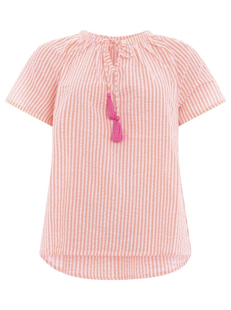 đź’• Zwillingsherz Bluse "Neon Streifen" Kurzarm Baumwolle Orange