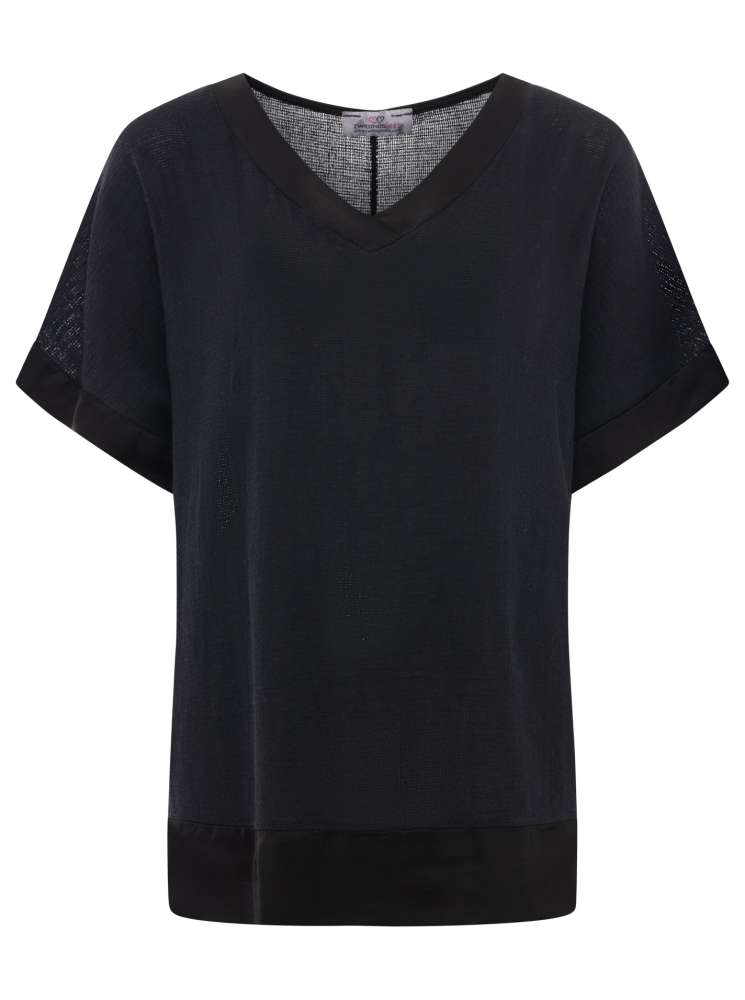 đź’• Zwillingsherz Bluse "Satinbund" 100 % Baumwolle Schwarz