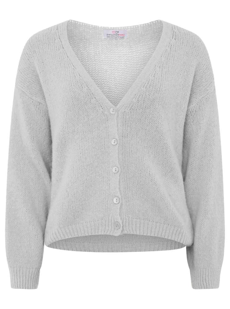 💕 Zwillingsherz Strickjacke kurz "Uni" Wolle Grau