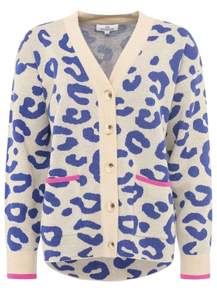 đź’•Zwillingsherz Strickjacke "Happy Leo" Oversized Cardigan Baumwolle Blau
