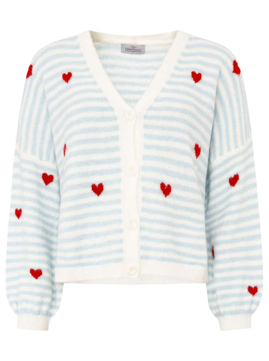 Zwillingsherz Strickjacke Cardigan "Herzchen & Streifen" Hellblau