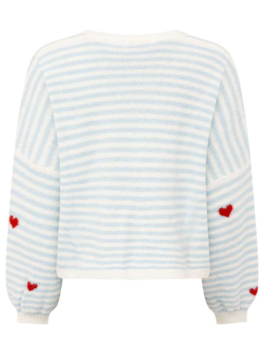 đź’• Zwillingsherz Strickjacke Cardigan "Herzchen & Streifen" Hellblau