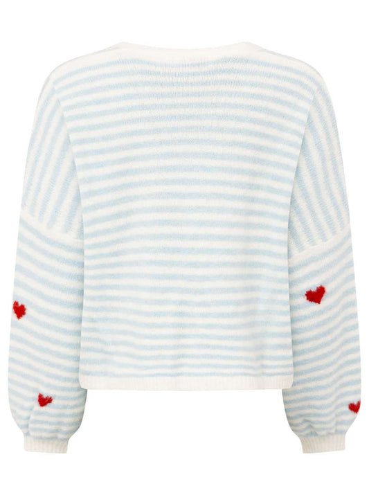 💕 Zwillingsherz Strickjacke Cardigan "Herzchen & Streifen" Hellblau