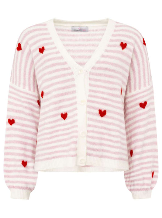 Zwillingsherz Strickjacke Cardigan "Herzchen & Streifen" Rosa