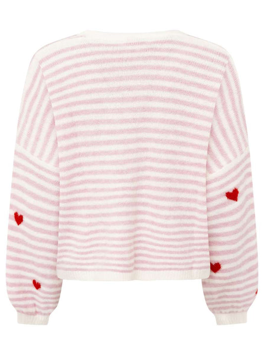 💕 Zwillingsherz Strickjacke Cardigan "Herzchen & Streifen" Rosa