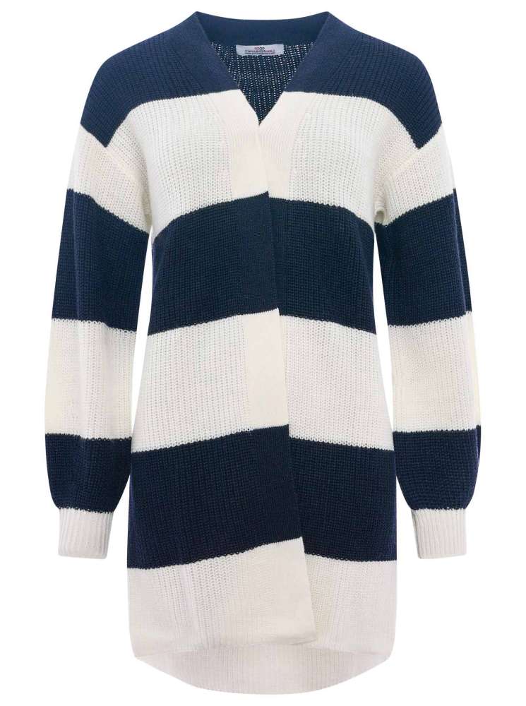 💕 Zwillingsherz Strickjacke "Katja" Merinowolle Streifen Navy Weiß