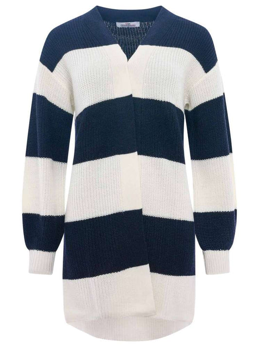 💕 Zwillingsherz Strickjacke "Katja" Merinowolle Streifen Navy Weiß