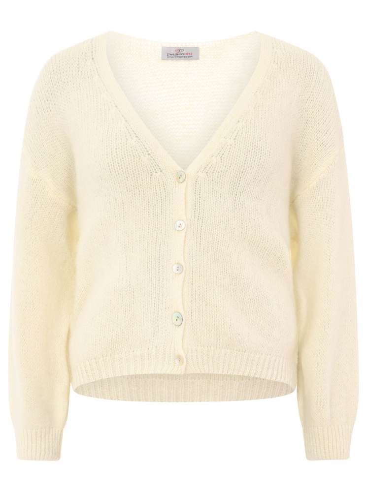 💕 Zwillingsherz Strickjacke kurz "Uni" Wolle Creme