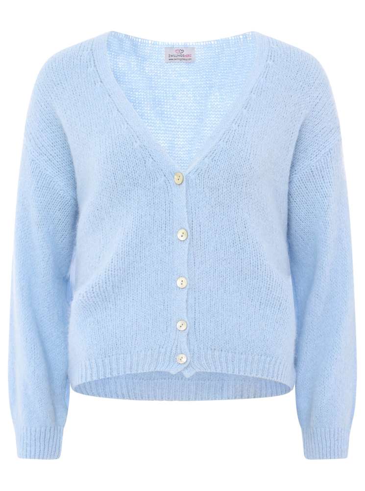 💕 Zwillingsherz Strickjacke kurz "Uni" Wolle Hellblau