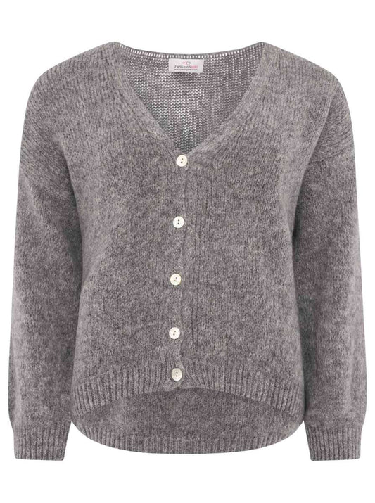 💕 Zwillingsherz Strickjacke kurz "Uni" Wolle Dunkelgrau