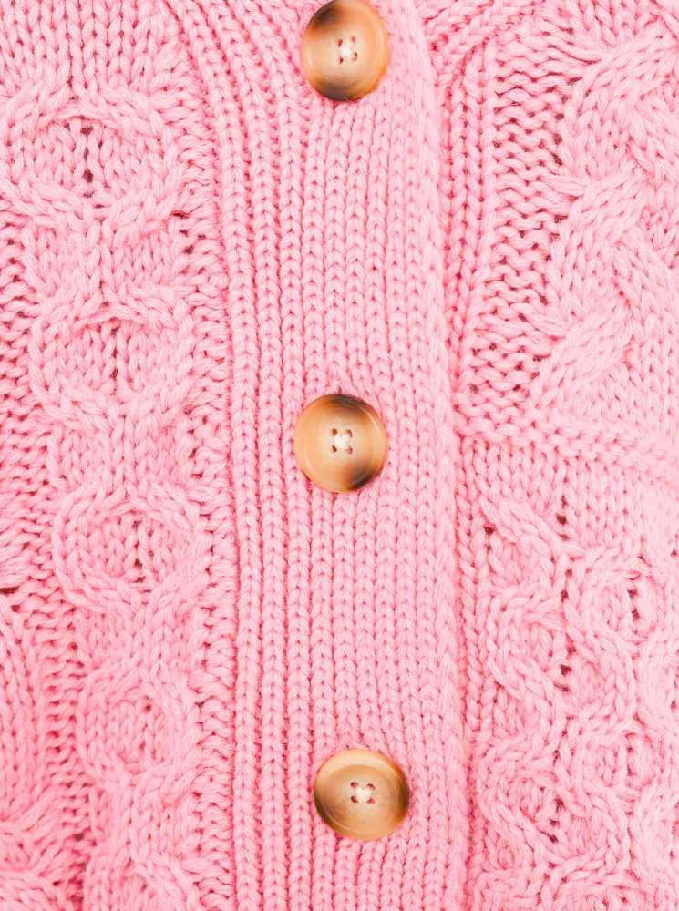 💕 Zwillingsherz Strickjacke Cardigan "Zopfstrick" Wolle Rosa