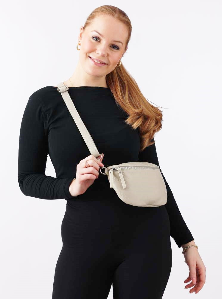 💕 Zwillingsherz Crossbody Tasche Bauchtasche XXL "Edda" 100 % Leder Creme