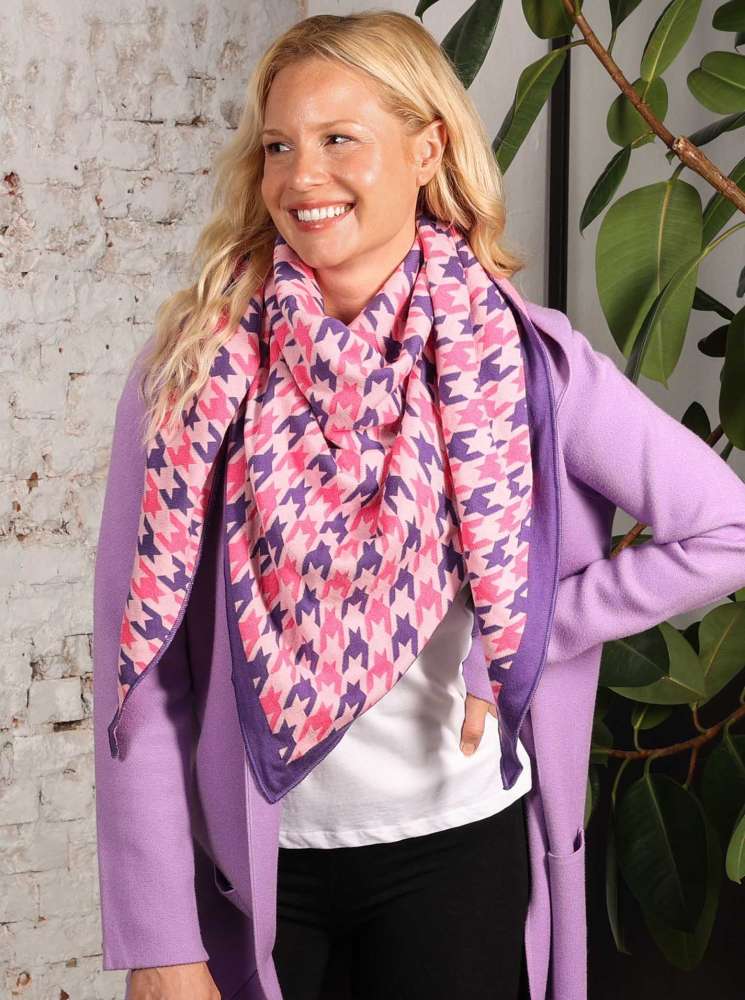 💕 Zwillingsherz Dreieckstuch "Cozy Hahnentritt" Baumwolle Lila Pink