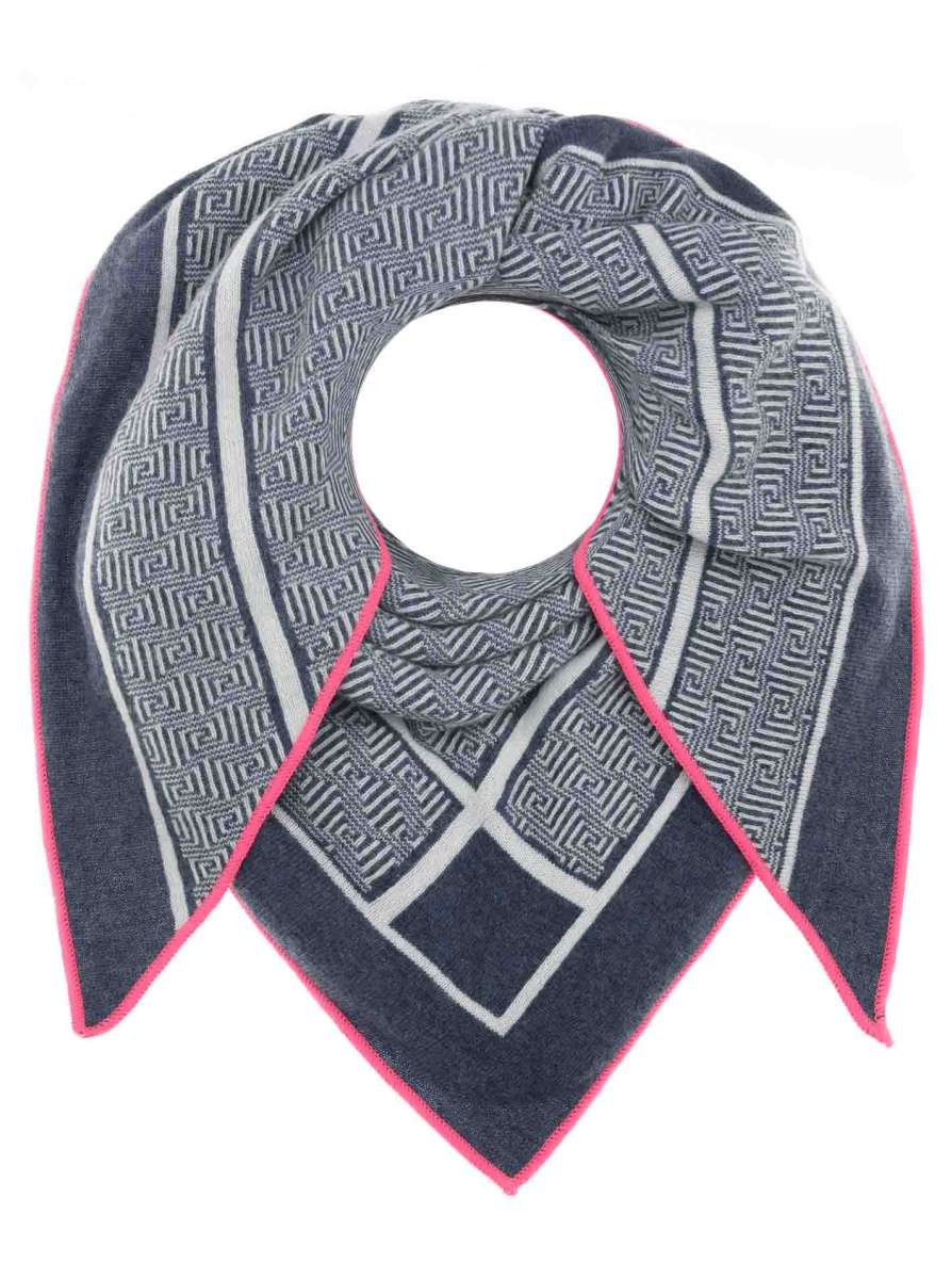 💕 Zwillingsherz Dreieckstuch "Labyrinth Story" mit Kaschmir Blau mit Rand Pink