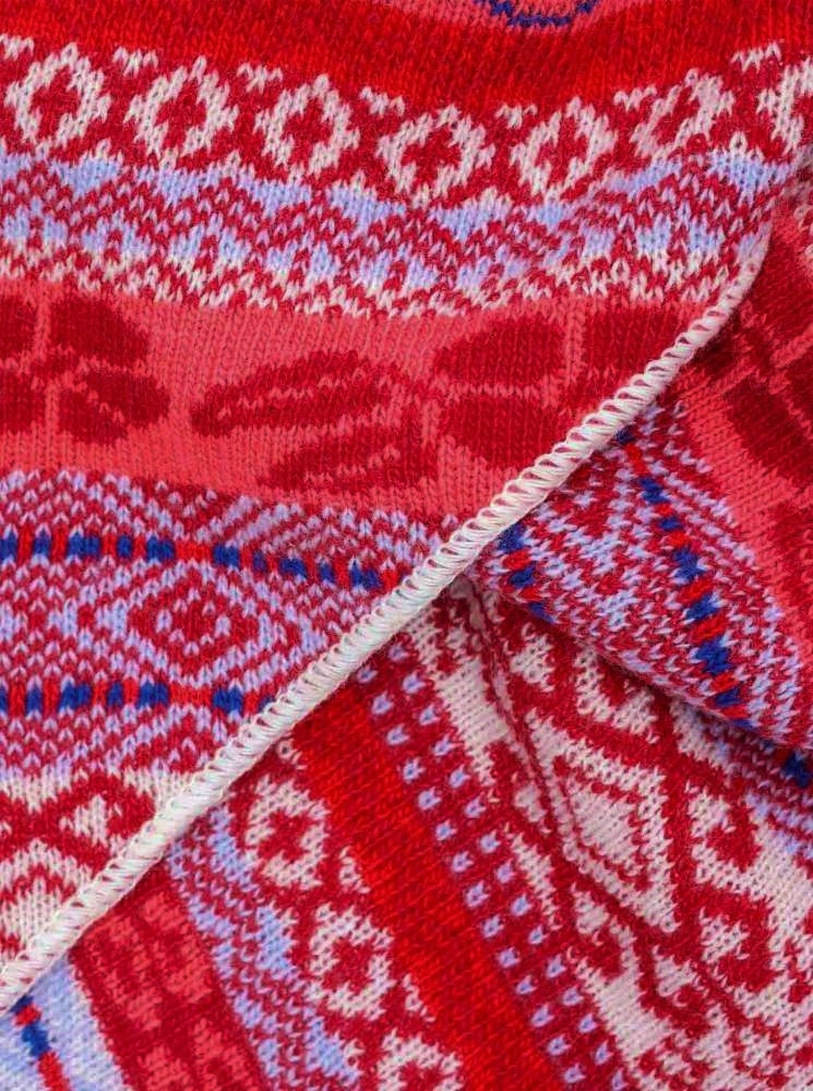đź’• Zwillingsherz Dreieckstuch "Oslo" Norwegermuster Wolle Kaschmir Rot Hellblau