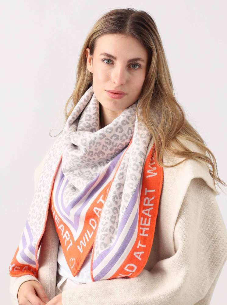 💕 Zwillingsherz Dreieckstuch "Annegret" Baumwolle Grau Flieder Orange