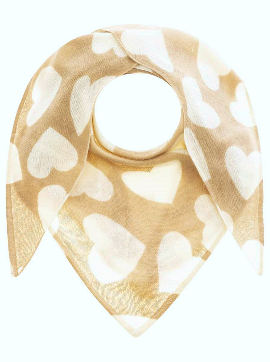 💕 Zwillingsherz Dreieckstuch 100 % Kaschmir "Herzen" Kaschmir Mittelbeige