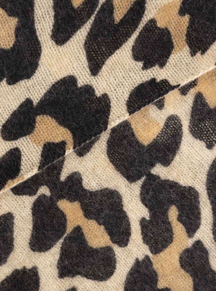 đź’• Zwillingsherz Dreieckstuch 100 % Kaschmir "Leo Print" Hellbeige