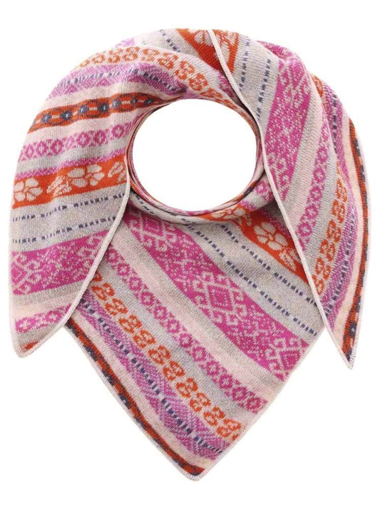 💕 Zwillingsherz Dreieckstuch "Oslo" Norwegermuster Wolle Kaschmir Hellgrau Pink