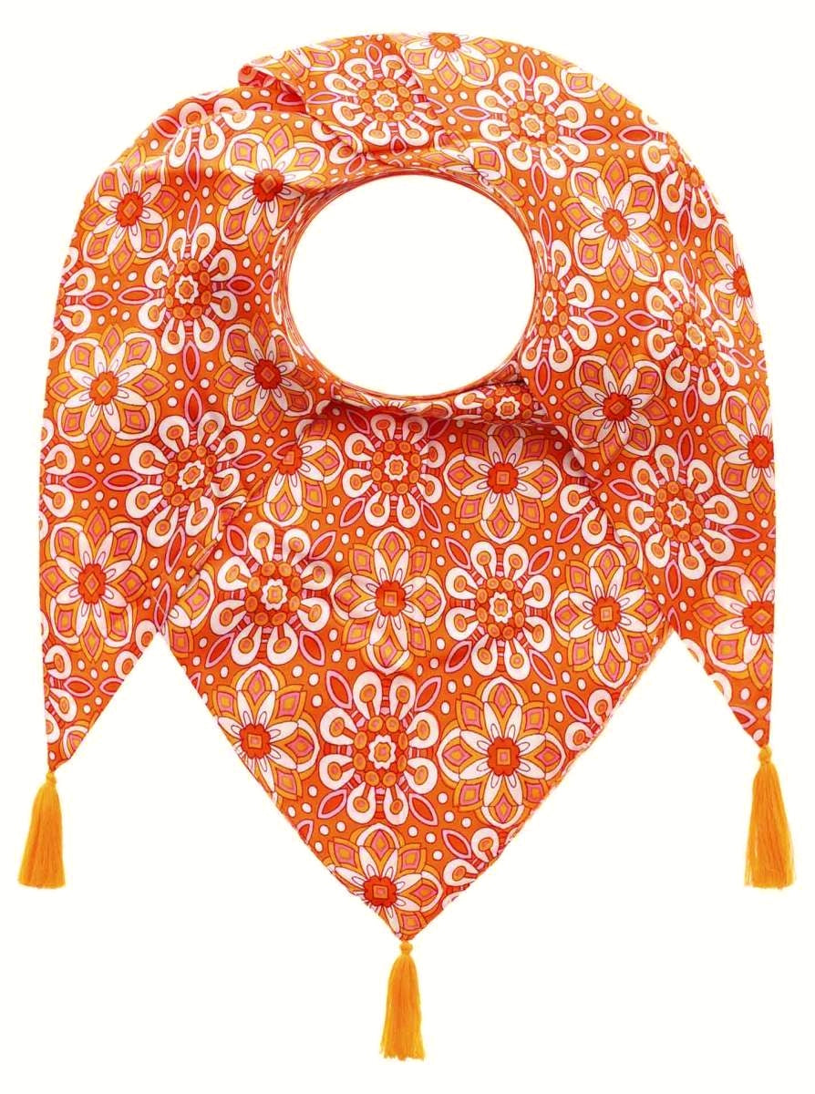 💕 Zwillingsherz Dreieckstuch "Blumen Mandala" Bambus Orange