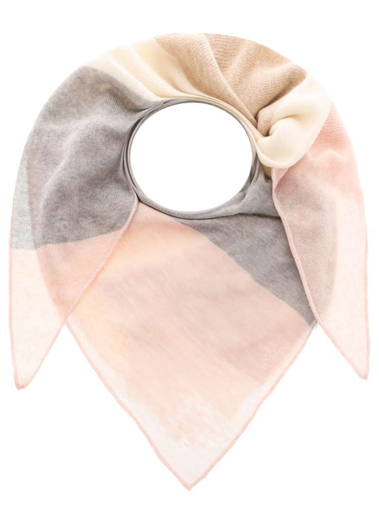 💕 Zwillingsherz Dreieckstuch "Stefanie" Blockstreifen Kaschmir Rosa Grau Wollweiß Hellbeige