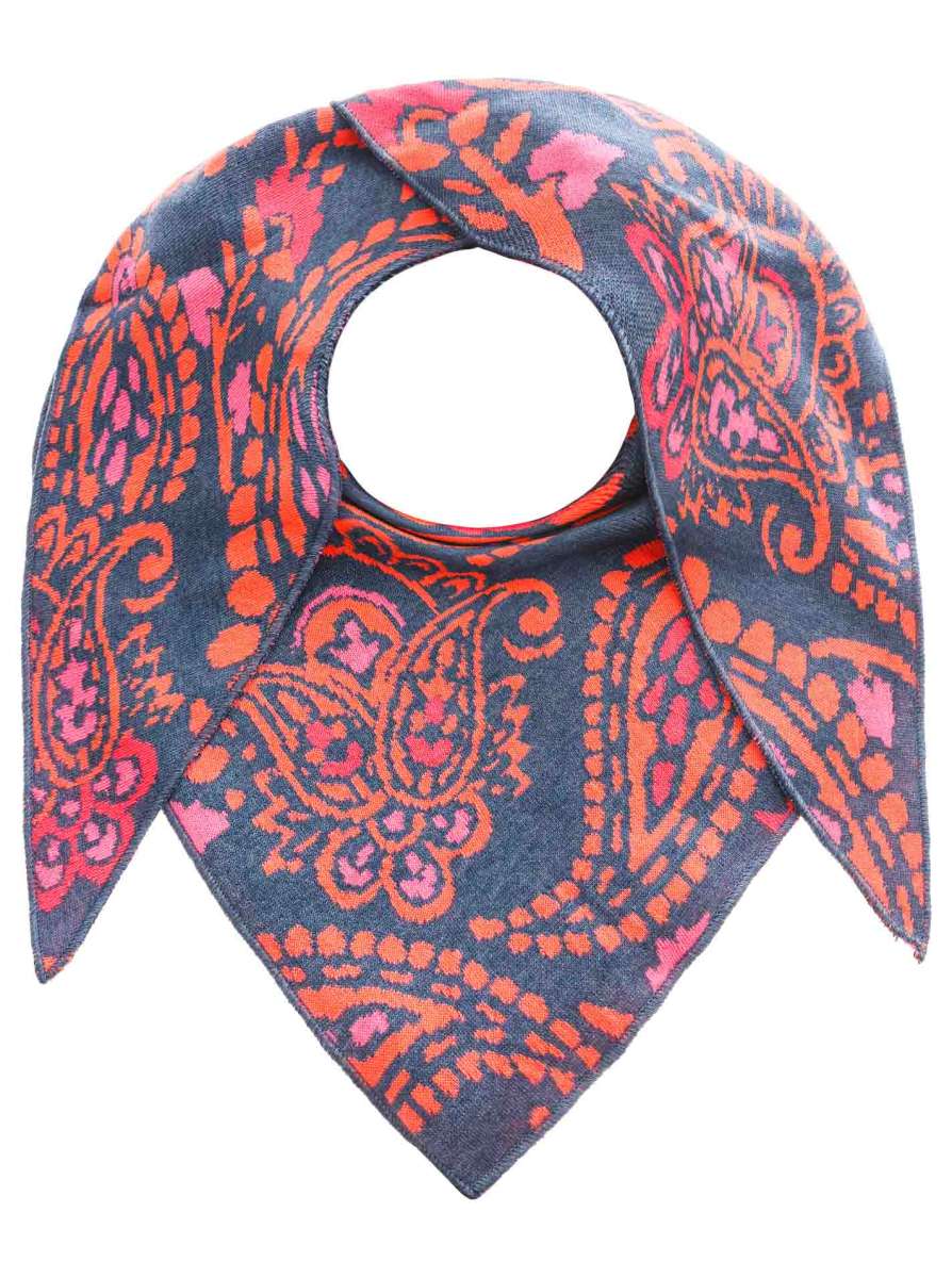 💕 Zwillingsherz Dreieckstuch "Cozy Paisley" Baumwolle Jeans Orange Pink