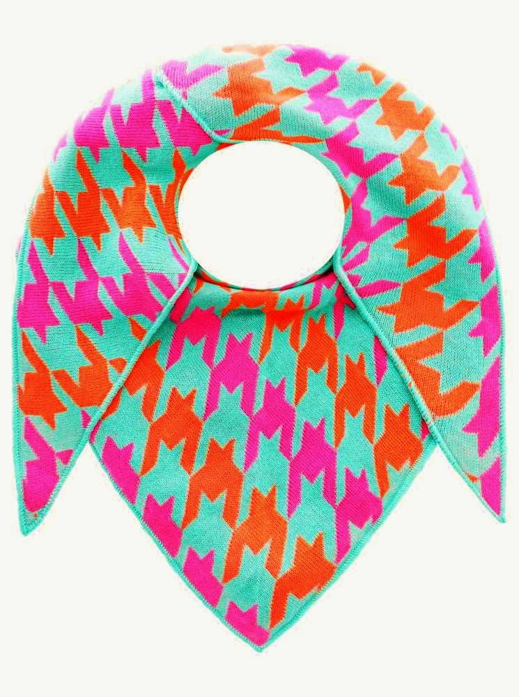 đź’• Zwillingsherz Dreieckstuch "Hahnentritt Neon" Wolle Kaschmir Mint Pink Orange