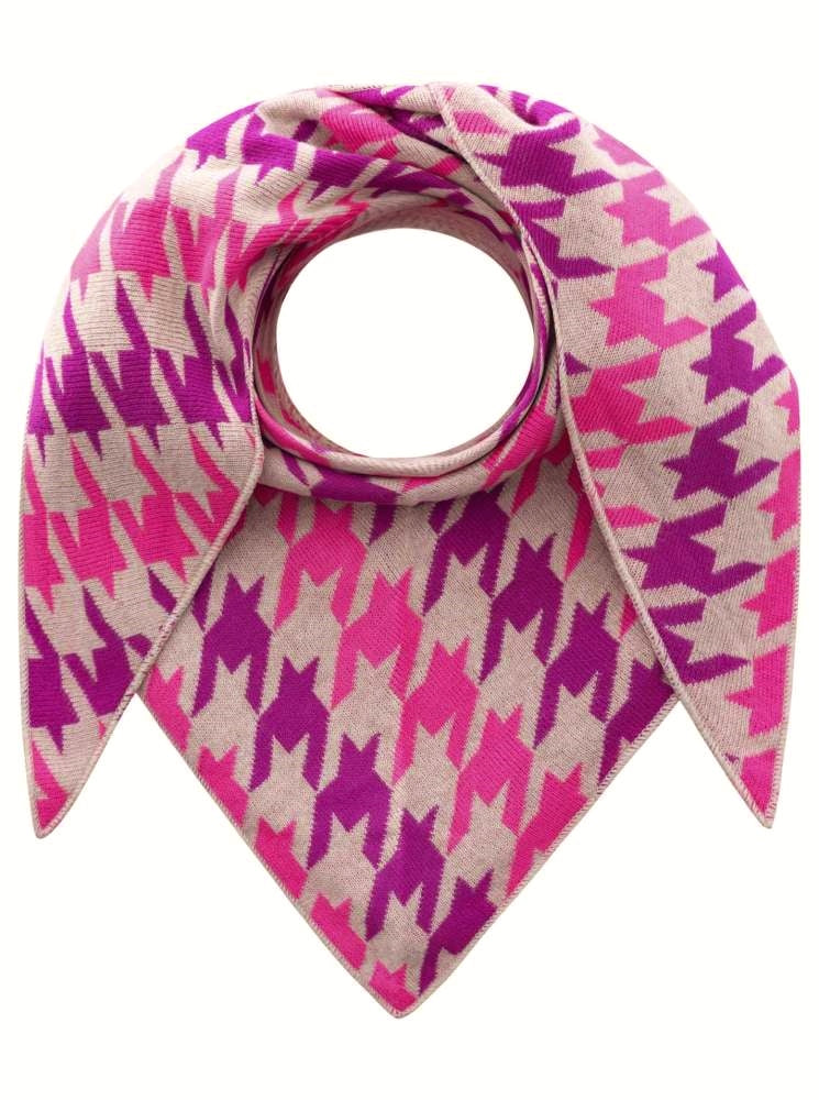 💕 Zwillingsherz Dreieckstuch "Hahnentritt Neon" Wolle Kaschmir Beige Flieder Pink