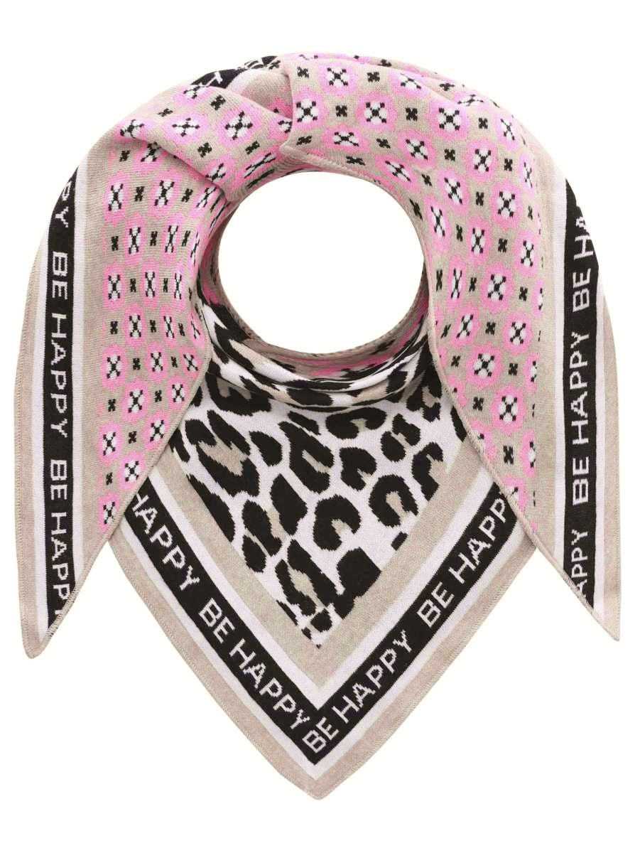💕 Zwillingsherz Dreieckstuch "Happy Leo" Baumwolle Beige Schwarz Pink