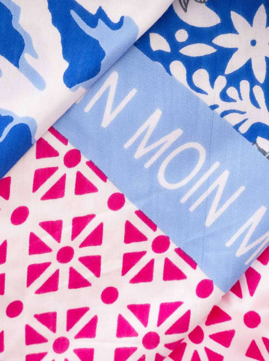 💕 Zwillingsherz Dreieckstuch "Maritimer Mix" Viskose Royalblau