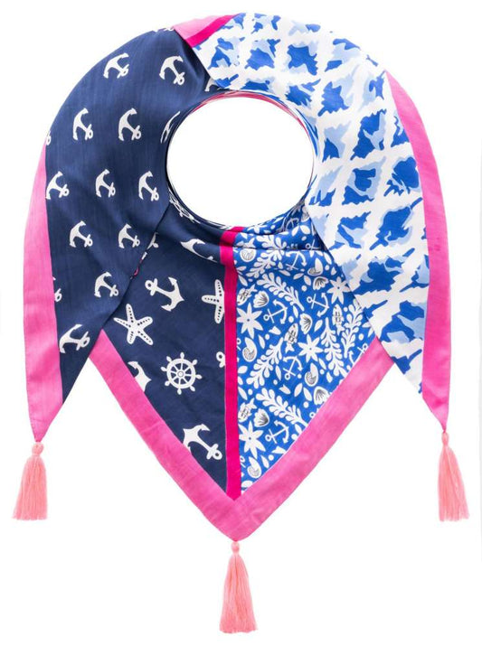 💕 Zwillingsherz Dreieckstuch "Maritimer Mix" Viskose Royalblau