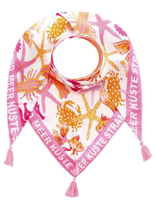 💕 Zwillingsherz Dreieckstuch "Meerestiere" Viskose Rosa
